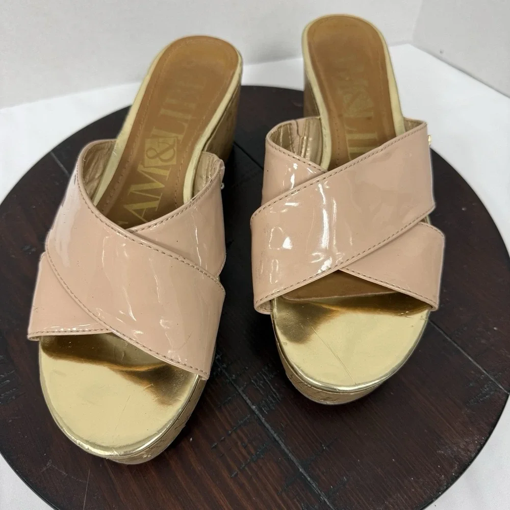 Sam & Libby Womens 10 Pink Beige Criss Cross‎ Cork Wedge Sandal Summer Wedding